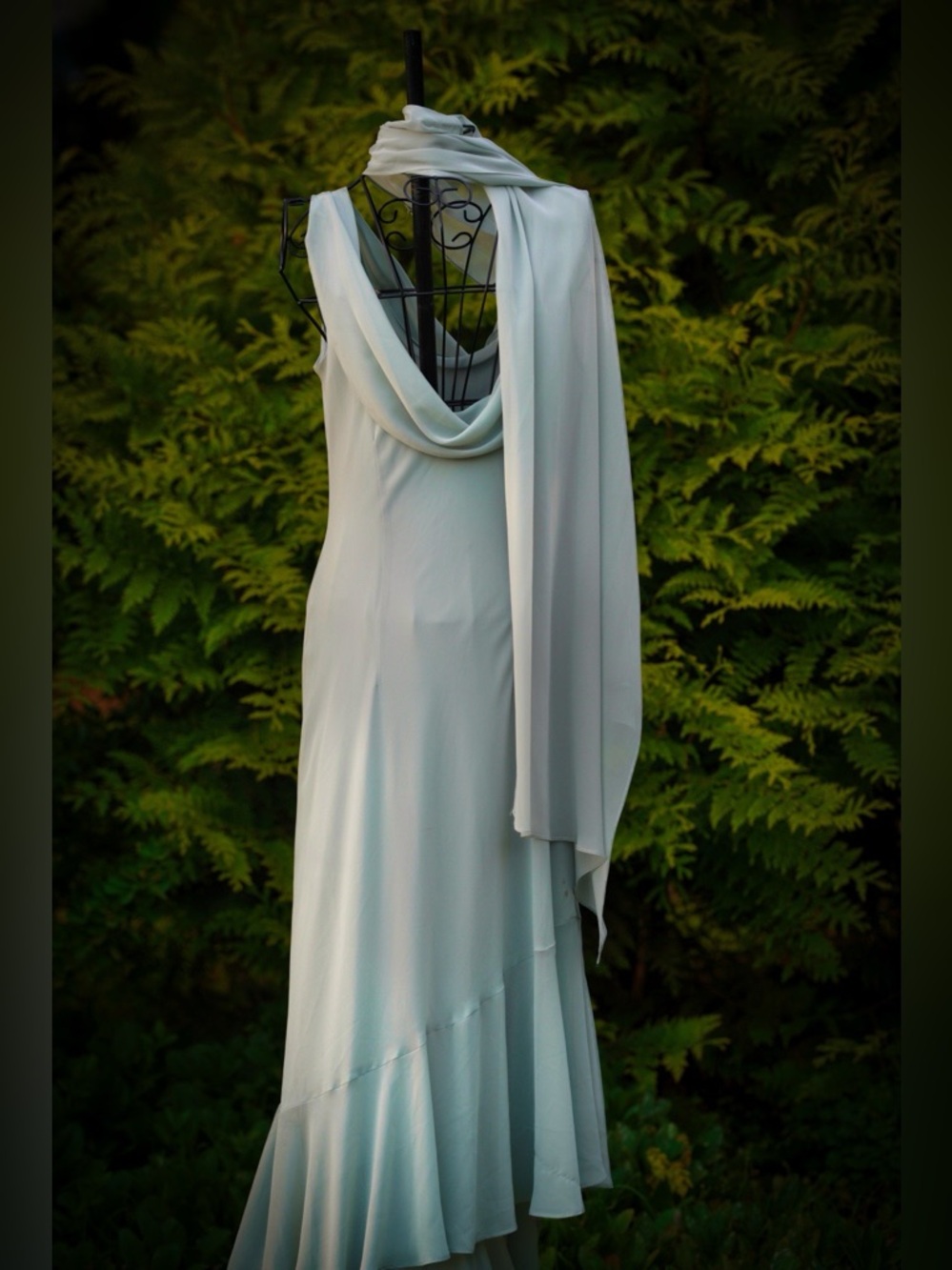 VTG Chadwick's Sage Green Chiffon Maxi Dress & Shawl Set - Size 10 - Picture 11 of 16